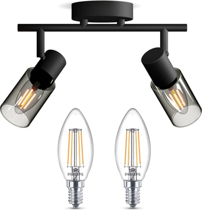 Philips Palms Opbouwspot (Zwart) - Warmwit Licht - Plafondspot met 2 Lichtpunten - E14 - Niet Dimbaar