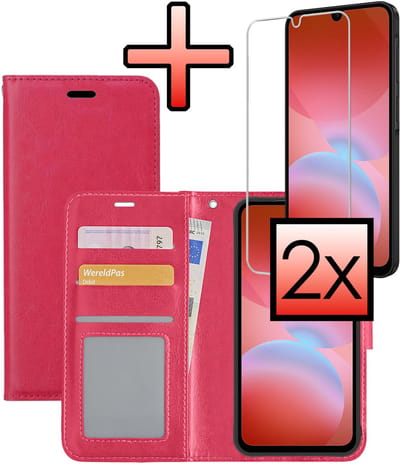 Hoesje - Met 2x Screenprotector - Geschikt voor Samsung Galaxy A26 - Luxe Pasjeshouder - Bookcase Portemonee - Flip Case - Kunstleer Book Case - Flipcase Hoes - Book Cover - Walletcase - Portemonneehoes - Donkerroze