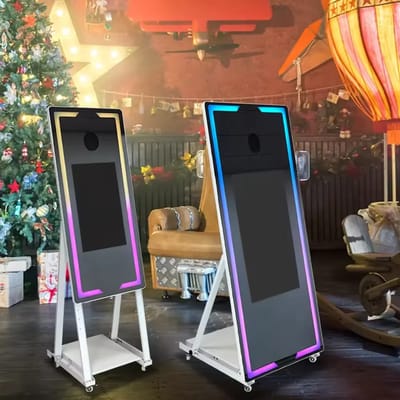 2026 Smart Operation 65-inch touchscreen magic mirror fotohokje draagbare machine voor bruiloften, kerstfeesten en evenementen