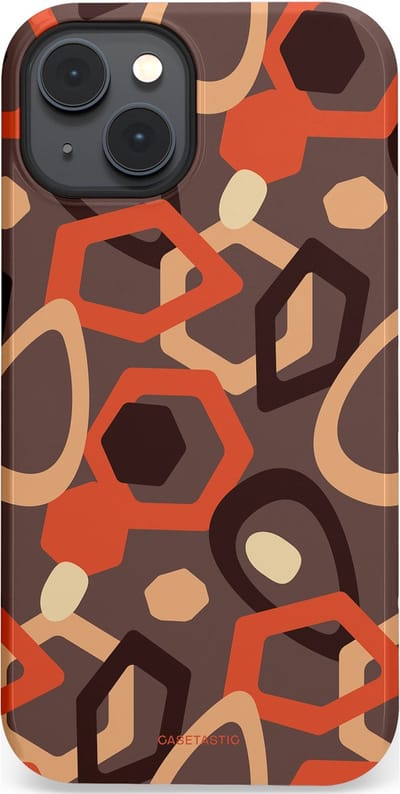 Casetastic hoesje geschikt voor Apple iPhone 14 - MagSafe - Dubbellaagse bescherming - Abstracte Retro Vormen - Fashion Case - Donkergrijs Terracotta Taupe