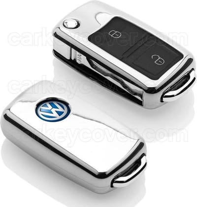 Autosleutel Hoesje geschikt voor Volkswagen / VW - SleutelCover - TPU Autosleutel Cover - Sleutelhoesje Chrome / Hoogglans Zilver