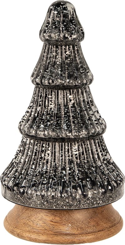 Clayre & Eef Kerstdecoratie Kerstboom Ø 13x24 cm Zilverkleurig Zwart Glas