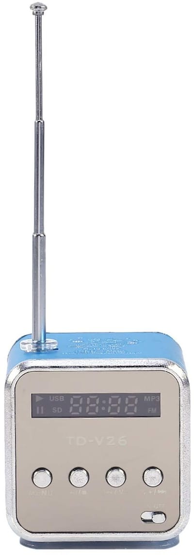 Dailygoods - Mini-muziekspeler - Draagbare FM-radio - Ideaal voor onderweg - Blauw - Ondersteunt TF-kaart en U-disc - Geschikt voor keuken, badkamer,...