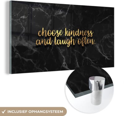 MuchoWow® Glasschilderij 40x20 cm - Schilderij acrylglas - Quotes - Spreuken - Goud - Marmer - Foto op glas - Schilderijen