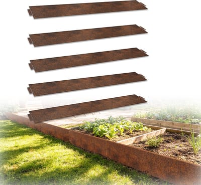 5 Stuks Grasrand, elk 100x15cm, Metalen Bedomranding, Verzinkt Maaikant, Flexibele Tuinomranding, Tuinborders Palissade, Roestkleurig Bloembed, Groenteteelt voor Tuin/Perk/ Gazon [totale lengte 5m], NAIZY