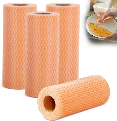 Famanu – Wasdoeken op rol - 4 rollen - herbruikbare J Cloth - vliesstoffen - keukendoeken - poetsdoek - multifunctionele wisdoek - rollen voor woonkamer - keuken - eettafel (oranje)