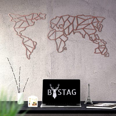 Metalen Wereldkaart - Wanddecoratie Metaal - Woonkamer Decoreren - 100% Metaal - 120 x 60 cm - Brons