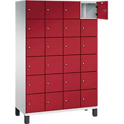 C+P Cambio lockerkast, 4 vakken, 24 vakken, op poten, B 1200 x D 525 x H 1980 mm, lichtgrijs/ruinrood