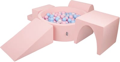KiddyMoon schuimspeelplaats met ronde ballenbak (200 ballen) ballenbakken voor baby's speelbad hindernisbanen, made in the eu, roze:babyblue/powderpink/parelmoer