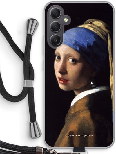 Case Company® - Hoesje met koord geschikt voor Samsung Galaxy A34 hoesje met Koord - The Pearl Earring - Telefoonhoesje met Zwart Koord - Bescherming aan alle Kanten en Over de Schermrand