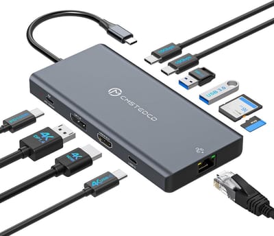 12-in-1 USB C Docking Station met 3 Schermen, HDMI, DisplayPort, 100W PD, Ethernet en USB 3.2