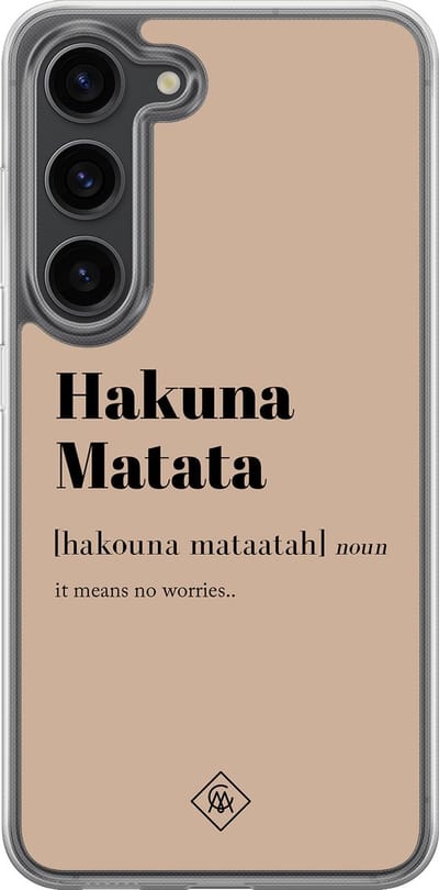 Casimoda® hoesje - Geschikt voor Samsung Galaxy S23 Plus - Hakuna Matata - 2-in-1 case - Schokbestendig - Tekst - Verhoogde randen - Bruin/beige, Transparant