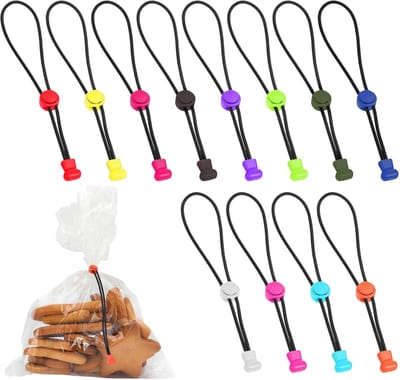 12 stuks sluitclips voor zakjes, 12 kleuren verstelbare zakclips met een lengte van 21 cm, robuust en herbruikbaar, voor vrieszakken, hengels en huishouden