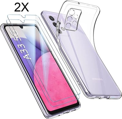 Hoesje geschikt voor Samsung Galaxy A33 5G Back Cover Hoesje - Transparant Silicone case met 2X Galaxy A33 5G Screenprotector - Tempered Glass - EPICMOBILE