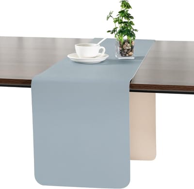JUN Tafelloper Moderne Afwasbare Buiten Dubbelzijdige Leren Tafelloper Waterdicht Antislip en bruikbaar voor decoratie (Geel Blauw, 40X183cm)