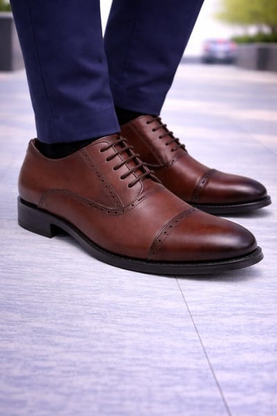 Heren schoenen- Nette schoenen- Heren Veterschoenen Echt Leer – Nette Leren Herenschoenen met Rubberzool – Comfort Schoenenn 5100- Lichtbruin- Maat 41
