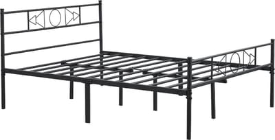 Bedframe 140 x 200cm Zwart - Metalen, 2 persoons twijfelaar en Incl. lattenbodem - Voor Dagelijks Gebruik, Thuis en Professioneel Gebruik