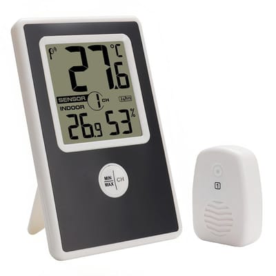 Thermo Hygrometer - Temperatuur meter - Binnen en buiten - Draadloze sensor - 12 x 7.5 cm - Wit