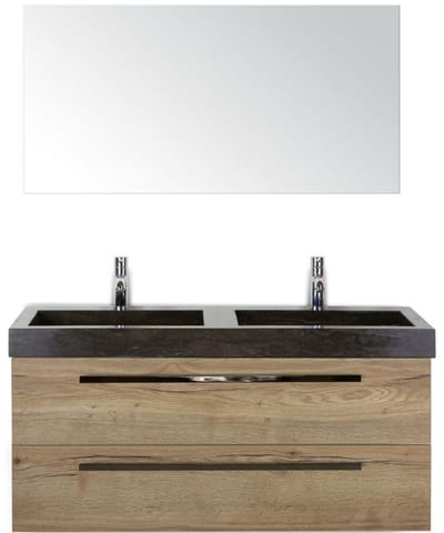 Seville Badmeubelset 120 cm - 2 Laden Natuur Eiken - Wastafel Lucca Dubbel met Spiegel