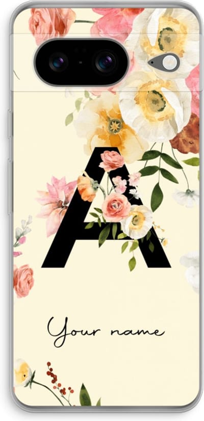 Gepersonaliseerd - Case Company® - Hoesje geschikt voor Google Pixel 8 hoesje - Flirty Flowers Monogram - Soft Cover Telefoonhoesje - Bescherming aan alle Kanten en Schermrand