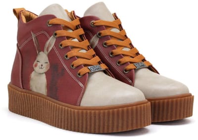 Goby Dames Sneaker Boots – Konijn Print – Handgemaakt Vegan Leer – Comfortabele Damesboots – Maat 36