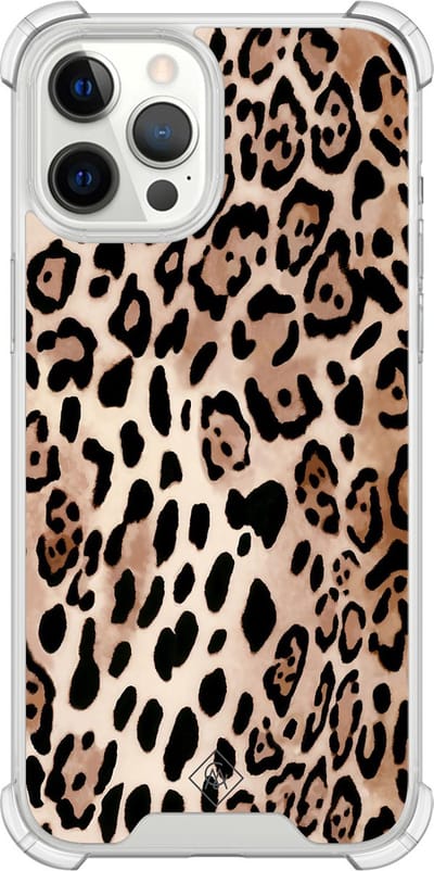 Casimoda® hoesje - Geschikt voor iPhone 12 Pro Max - Luipaard print bruin - Shockproof case - Extra sterk - TPU/polycarbonaat - Bruin/beige, Transparant