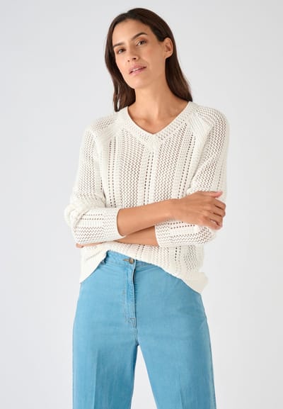 Damart - Trui opengewerkt tricot - Dames - Wit - M