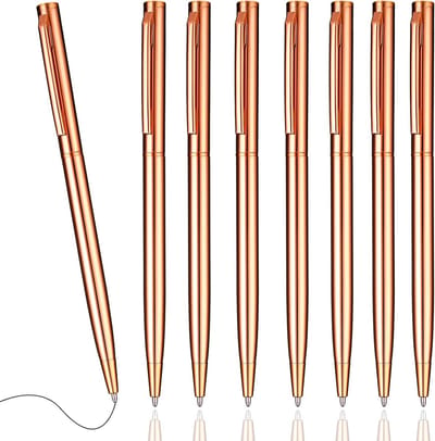 8 Stuks Slanke Balpen met 1mm Zwarte Inkt, Inklapbare Klikpen voor Kantoor, School en Bruiloften - Roze Goud