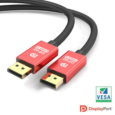 NÖRDIC DP-506 Gecertificeerde Displayport 2.1 kabel - VESA gecertificeerd - 40Gbps - 8K60Hz - DP40 UHBR10 - 50cm - Rood