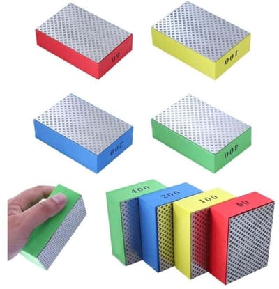 Een set van 4 handgepolijste diamantpolijstpads en schuurblokken, geschikt voor steen, keramiek, tegels en glas, met 4 korrelgroottes – 60, 100, 200 en 400 (zilverkleurige afwerking).