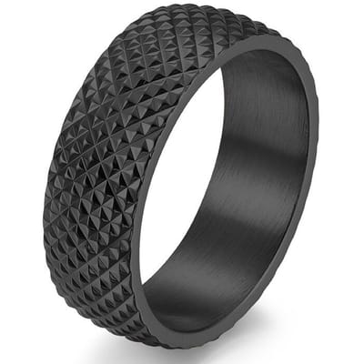 Heren Ring Zwart - Gekarteld - Staal - Luxe Ringen - Papa Cadeau Voor Mannen - Vaderdag