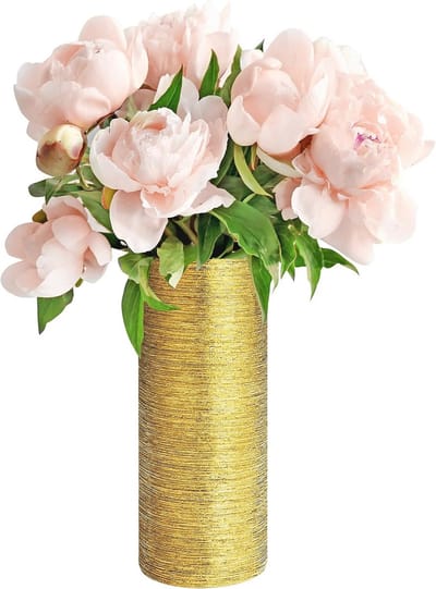 Gouden Gegraveerde Keramische Vaasje voor Huisdecoratie - 29.5 cm Hoog - Perfect voor Tafel, Bruiloften en Feestdagen