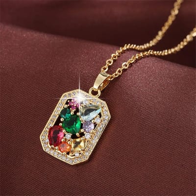 Luxe Dames Regenboog Ovaal Vierkant Hanger Ketting Vintage Goudkleur Bruidssieraden Voor Vrouwen brown