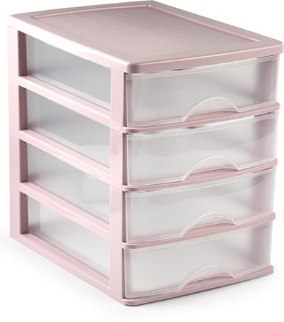Plasticforte Ladeblok/bureau organizer met 4x lades - roze/transparant - L35,5 x B27 x H35 - Opruimen/opbergen laatjes