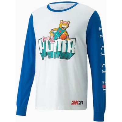 Puma x 2K Lange Mouw Crew Hals Wit Blauw Heren Katoenen Top 532921 01