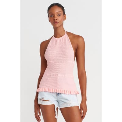 Slim Fit Halternek Gebreide Blouse
