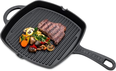 Gietijzeren pan - Braadpan grillpan - Bakken en braden - Zware kwaliteit - 26 cm - Zwart