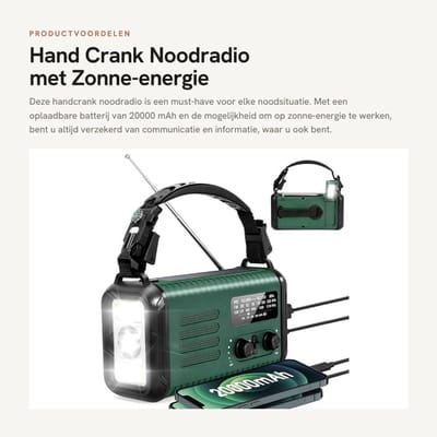 Dailygoods- Noodradio 20000 mAh - Draagbare Radio - Noodradio Solar Opwindbaar - LED Zaklamp - Oplaadbare Batterij - Multi-functioneel - Weeradio