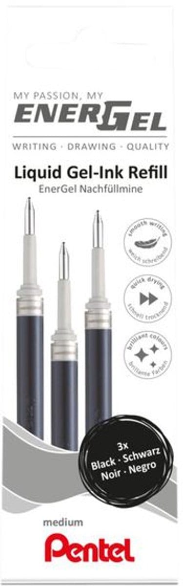 Gelschrijvervulling pentel lr7 energel m 3st zwart | 12 stuks