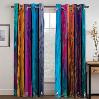 Rideaux à Rayures Arc-en-Ciel Rideaux Colorés à Rayures Verticales Vives Motif Imprimé 3D pour Salon Jeu de 2 Pièces 132W164H(CM)52x65in&Grommet Top