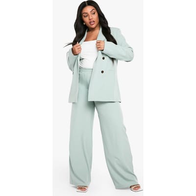 boohoo Dames Plus-geweven op maat gemaakte elastische broek met wijde pijpen | Sage | Maat: 16