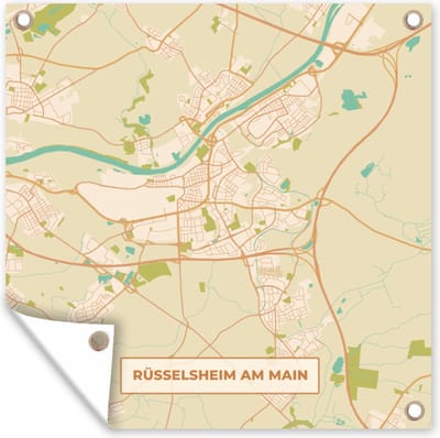 Tuin poster Plattegrond - Rüsselsheim am Main - Kaart - Vintage - Stadskaart - 200x200 cm - Tuindoek