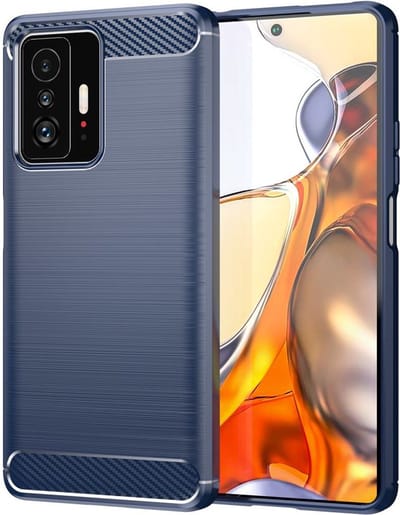 Geborsteld TPU Hoesje Geschikt voor Xiaomi 11T / 11T Pro | Beschermhoes | Back Cover | Flexibel TPU | Stijlvol Carbon | Dun | Blauw