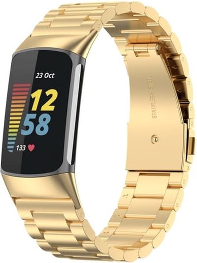 By Qubix - Compatible Fitbit bandje - Metalen bandje - goud - Geschikt voor Fitbit Charge 5 - Fitbit Charge 6 - Horlogeband - smartwatchbandje