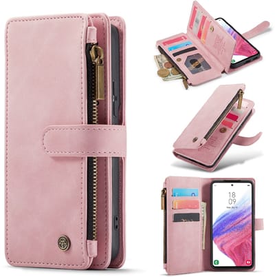 Casemania Hoesje Geschikt voor Samsung Galaxy Z Fold 4 - Pale Pink - Luxe Portemonnee Book Case met Rits en Extra Vakken