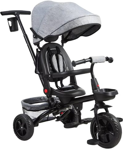6-in-1 Driewieler Kinderwagen - Opvouwbare Loopfiets met Duwstang - 10 Maanden tot 5 Jaar - Omkeerbare Zitting & Parasol