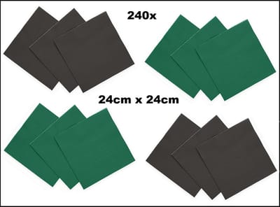 240x Servetten zwart en groen 24cm x 24cm - 3 laags - Cocktail servet diner eten knoeien restaurant BBQ thema feest verjaardag feest WK