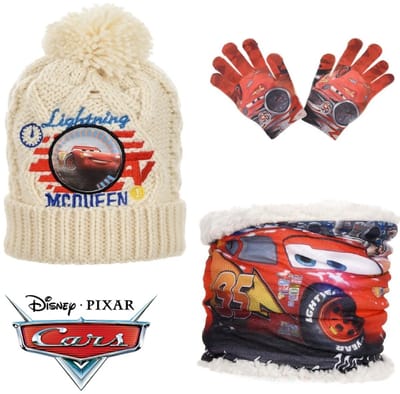 Disney Cars Set - Winterset - Muts + Col + Handschoenen - Off White - Maat One Size (± 3-8 jaar)