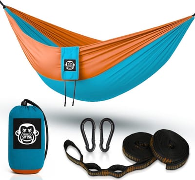 Lichte Reis Hangmat incl. Ophangset voor Camping, Trekking en Tuin - Blauw/Oranje