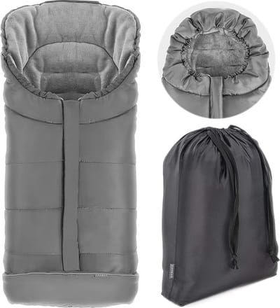 Zamboo Voetenzak voor Joie Buggy sportwagen (geschikt voor Litetrax, Mytrax, Chrome), wintervoetenzak voor kinderwagen, met reflector, capuchonfunctie en tas, grijs